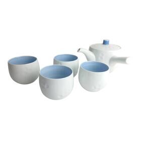 70's Hakusan Kyusu Japanese Porcelain Tea Pot Set Four Cups